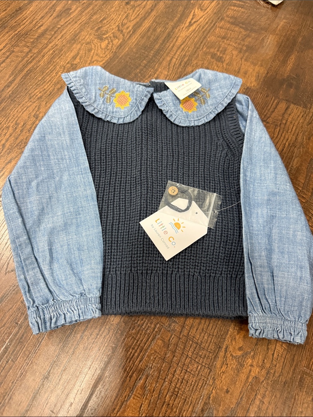 NWT  Little Co by Lauren Conrad, size 18 months blue sweater with denim blouse.